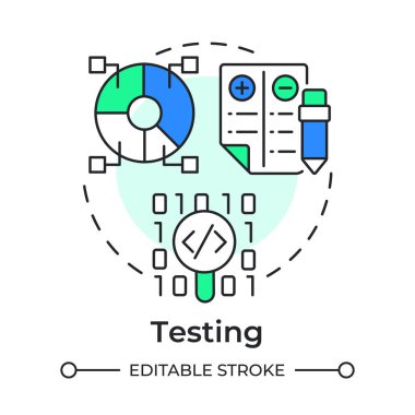 Çok renkli konsept simgesi deneniyor. Kodlama, programlama. Denge kâğıdı. İstatistiksel diyagram. Yuvarlak şekil çizimi. Soyut bir fikir. Grafik tasarımı. Bilgide ve sunumda kullanması kolay