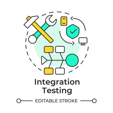 Entegrasyon testi çok renkli konsept simgesi. Bulut teknolojisi, iş akışı yapısı. Yuvarlak şekil çizimi. Soyut bir fikir. Grafik tasarımı. Bilgide ve sunumda kullanması kolay