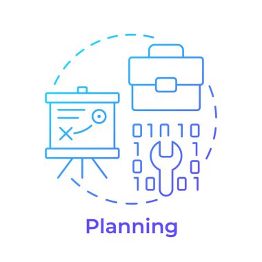 Mavi gradyan konsept simgesi planlanıyor. İş stratejisi, şirket. Programlama, kodlama. Yuvarlak şekil çizimi. Soyut bir fikir. Grafik tasarımı. Bilgide ve sunumda kullanması kolay