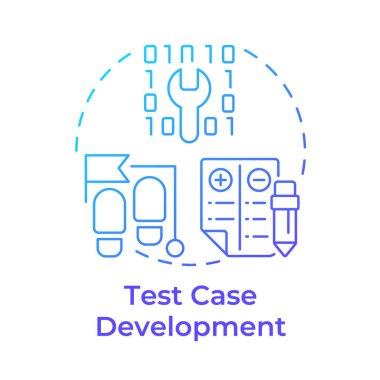 Test dosyası geliştirme mavi gradyan konsept simgesi. Denge kâğıdı. Kodlama, programlama. Yuvarlak şekil çizimi. Soyut bir fikir. Grafik tasarımı. Bilgide ve sunumda kullanması kolay