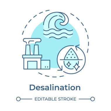 Arınma yumuşak mavi konsept simgesi. Deniz suyundan tuz çıkarıyorum. Su kaynaklarını arttırma stratejisi. Yuvarlak şekil çizimi. Soyut bir fikir. Grafik tasarımı. Kitapçıkta kullanması kolay