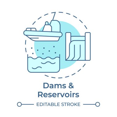 Barajlar ve rezervuarlar yumuşak mavi konsept ikonu. Tatlı suyun yapay gölleri. Su kaynaklarını arttırma stratejisi. Yuvarlak şekil çizimi. Soyut bir fikir. Grafik tasarımı. Kitapçıkta kullanması kolay
