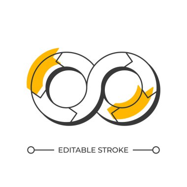 İş süreci gölge çizgi simgesini dengeledi. Stratejik gelişim, sürdürülebilirlik. Adaptasyon, yenilik. Katı turuncu dolgulu kalın ana hatlı sembol. Modern düz çizim. Düzenlenebilir vuruş