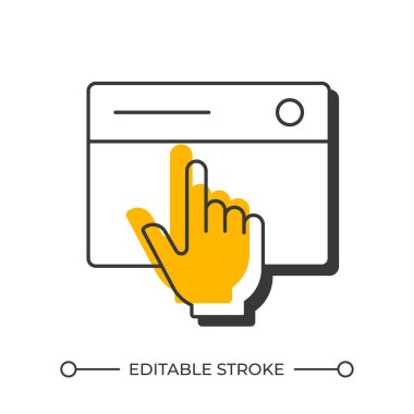 Web sitesi gölge çizgi simgesini dengeledi. Müşteri hizmetleri. İnternet, ağ. Dijital etkileşim. Katı turuncu dolgulu kalın ana hatlı sembol. Modern düz çizim. Düzenlenebilir vuruş