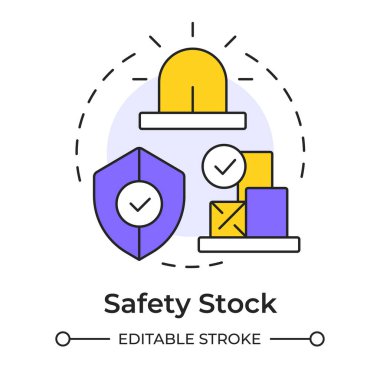 Güvenlik stoku çok renkli konsept simgesi. Kaynak kaybını önlüyor. Envanter yönetim yöntemi ve tekniği. Yuvarlak şekil çizimi. Soyut bir fikir. Grafik tasarımı. Makalede kullanması kolay