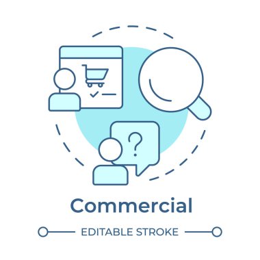 Ticari yumuşak mavi konsept ikonu. Çevrimiçi iş, ekommerce. Müşteri hizmetleri. Yuvarlak şekil çizimi. Soyut bir fikir. Grafik tasarımı. Sunumda kullanması kolay, bilgi grafiği