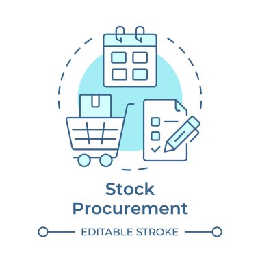 Hisse alımı, yumuşak mavi konsept ikonu. Gerekli malzemeler. Envanter yönetim sürecinin ilk adımı. Yuvarlak şekil çizimi. Soyut bir fikir. Grafik tasarımı. Makalede kullanması kolay