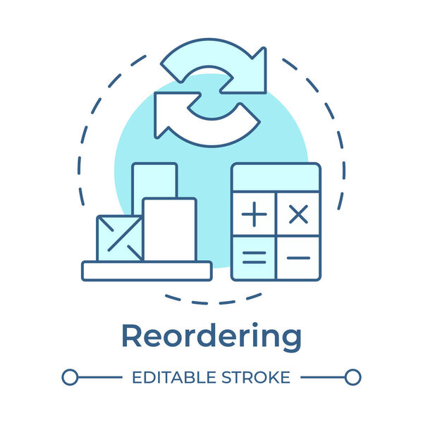 Reordering soft blue concept icon. Stock optimization strategy. Step of inventory management process. Round shape line illustration. Abstract idea. Graphic design. Easy to use in article