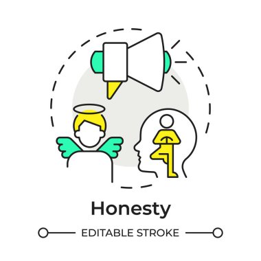 Dürüstlük çok renkli konsept ikonu. Şirket iletişimindeki dürüstlük. Kurumsal sosyal sorumluluk direği. Yuvarlak şekil çizimi. Soyut bir fikir. Grafik tasarımı. Kitapçıkta kullanması kolay