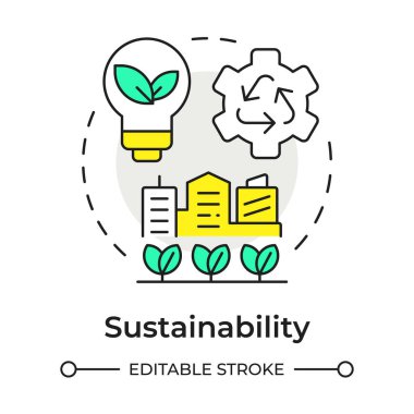 Sürdürülebilirlik çok renkli konsept simgesi. Çevresel etkileri en aza indiriyorum. Kurumsal sosyal sorumluluk direği. Yuvarlak şekil çizimi. Soyut bir fikir. Grafik tasarımı. Kitapçıkta kullanması kolay