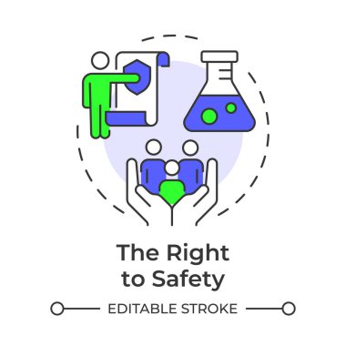 Güvenlik çoklu renk konsepti simgesi hakkı. Güvenli ürünler ve hizmetler sağlayın. Yasal müşteri koruması. Yuvarlak şekil çizimi. Soyut bir fikir. Grafik tasarımı. Kitapçıkta kullanması kolay