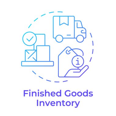 Bitmiş ürün envanteri mavi gradyan konsept simgesi. Satışa hazır ürünler. Depo servisi. Tedarik tipi. Yuvarlak şekil çizimi. Soyut bir fikir. Grafik tasarımı. Makalede kullanması kolay