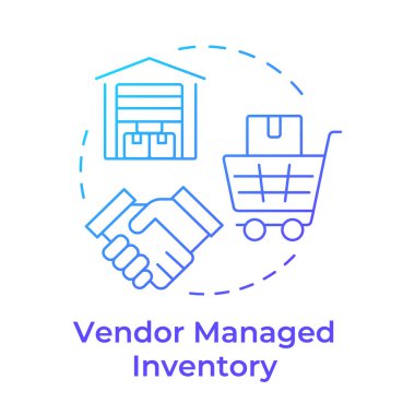 Tedarikçi yönetimindeki mavi envanter gradyan konsept simgesi. Malzemelerin tedarikçisi. Kaynak yönetimi yöntemi. Yuvarlak şekil çizimi. Soyut bir fikir. Grafik tasarımı. Makalede kullanması kolay