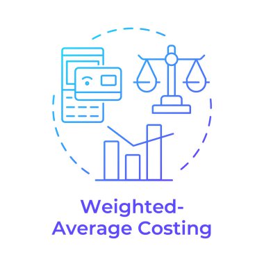 Ağırlıklı ortalama maliyet mavi gradyan konsept ikonu. Malzeme kontrolü. Envanter yönetim yöntemi ve tekniği. Yuvarlak şekil çizimi. Soyut bir fikir. Grafik tasarımı. Makalede kullanması kolay