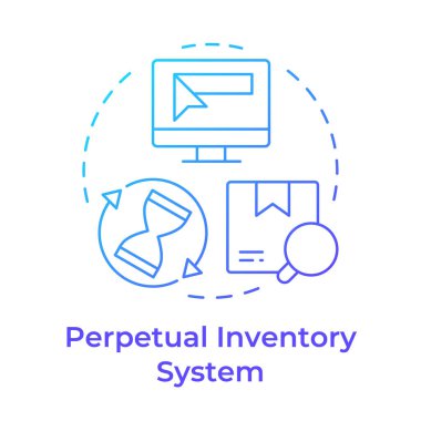 Daimi envanter sistemi mavi gradyan konsept simgesi. Otomatik işlem takibi. Malzeme yönetimi. Yuvarlak şekil çizimi. Soyut bir fikir. Grafik tasarımı. Makalede kullanması kolay