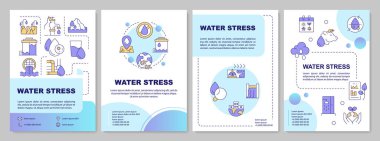 Su krizi mavi daire broşürü. Temiz ve ulaşılabilir tatlı su sıkıntısı. Renk çizgisi simgeli broşür reklam tasarımı. Düzenlenebilir 4 sayfa. Kullanılan Arial-Kalın, Myriad Pro-Normal yazı tipleri