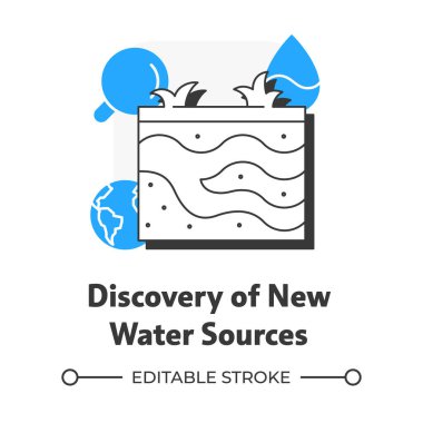 Yeni su kaynaklarının keşfi düz ana hatlı konsept ikonu. Yenilikçi bir çözüm. Sıvı tedarik stratejisini arttırıyorum. Mavi kabartmalı modern çizgi çizimi. Kavramsal görsel. Düzenlemesi kolay