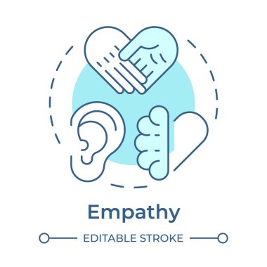 Empati, yumuşak mavi konsept ikonu. Hissedarların ihtiyaçlarını anlayın. Kurumsal sosyal sorumluluk direği. Yuvarlak şekil çizimi. Soyut bir fikir. Grafik tasarımı. Kitapçıkta kullanması kolay