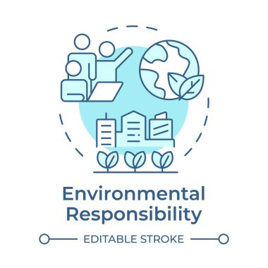 Çevresel sorumluluk, yumuşak mavi kavram ikonu. Ekolojik ayak izini azalt. Kurumsal yükümlülük tipi. Yuvarlak şekil çizimi. Soyut bir fikir. Grafik tasarımı. Kitapçıkta kullanması kolay