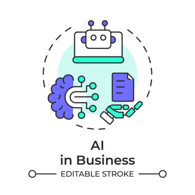 İş dünyasındaki yapay zeka çok renkli konsept ikonu. Belge yönetimi, yapay zeka. Yuvarlak şekil çizimi. Soyut bir fikir. Grafik tasarımı. Bilgide ve sunumda kullanması kolay