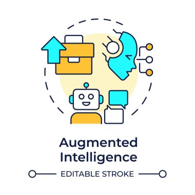 Artırılmış Zeka çok renkli konsept ikonu. İş büyümesi, danışman robotlar. Yuvarlak şekil çizimi. Soyut bir fikir. Grafik tasarımı. Bilgide ve sunumda kullanması kolay