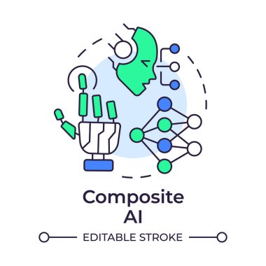 Birleşik Yapay Zeka çok renkli konsept simgesi. Makine öğrenme, yapay zeka. Yuvarlak şekil çizimi. Soyut bir fikir. Grafik tasarımı. Bilgide ve sunumda kullanması kolay