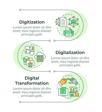 Modern dijital metodolojiler, dikey bilgi dizisi. Evrak organizasyonu. 3 adımlı görselleştirme bilgi tablosu. Daireler iş akışı. Montserrat Yarı Kalın, Lato Düzenli yazı tipleri