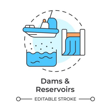 Barajlar ve rezervuarlar çok renkli konsept simgesi. Tatlı suyun yapay gölleri. Su kaynaklarını arttırma stratejisi. Yuvarlak şekil çizimi. Soyut bir fikir. Grafik tasarımı. Kitapçıkta kullanması kolay