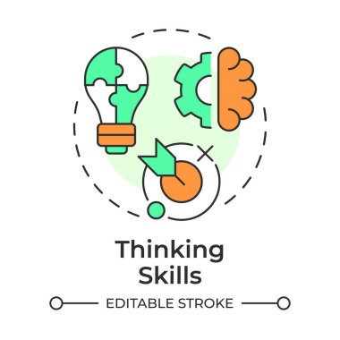 Thinking skills multi color concept icon. Mental ability to analyze and create ideas. Life competencies. Round shape line illustration. Abstract idea. Graphic design. Easy to use in article
