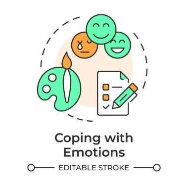 Coping with emotions multi color concept icon. Recognize feelings. Emotional and self regulation skills. Round shape line illustration. Abstract idea. Graphic design. Easy to use in article