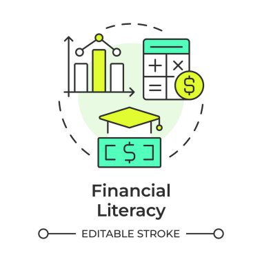 Financial literacy multi color concept icon. Effective money management. Budgeting strategy. Life skill. Round shape line illustration. Abstract idea. Graphic design. Easy to use in article