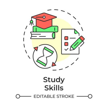 Study skills multi color concept icon. Strategies and techniques of effective learning. Life competencies. Round shape line illustration. Abstract idea. Graphic design. Easy to use in article