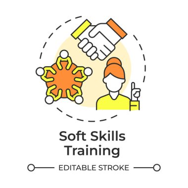 Soft skills training multi color concept icon. Strategy to improve life competencies. Self management. Round shape line illustration. Abstract idea. Graphic design. Easy to use in article