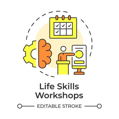 Life skills workshops multi color concept icon. Learning sessions for personal development. Self education sources. Round shape line illustration. Abstract idea. Graphic design. Easy to use in article