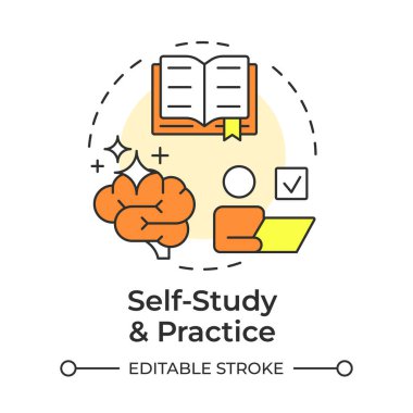 Self study and practice multi color concept icon. Learning and improving skills. Life competencies development. Round shape line illustration. Abstract idea. Graphic design. Easy to use in article