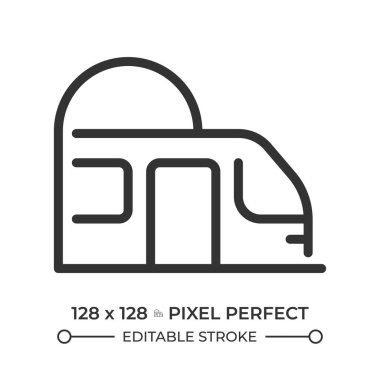 Subway train pixel perfect line icon. Underground public transport. Railway vehicle for passengers. Metro system. Isolated vector illustration. Outline symbol. Simple linear drawing. Editable stroke