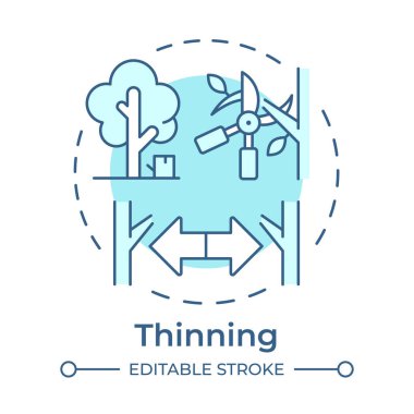 Yumuşak mavi konsept ikonu seyreltiliyor. Ekosistem sağlığı, çevre. Orman sürdürülebilirliği. Yuvarlak şekil çizimi. Soyut bir fikir. Grafik tasarımı. Broşürde kullanması kolay, kitapçık.