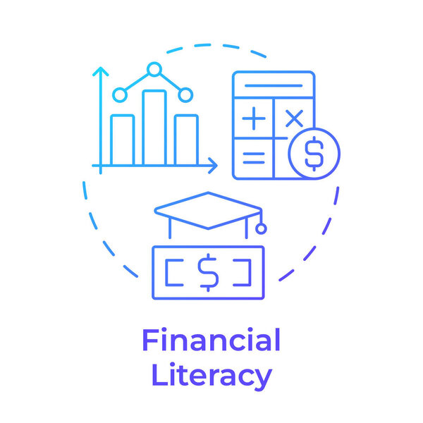 Financial literacy blue gradient concept icon. Effective money management. Budgeting strategy. Life skill. Round shape line illustration. Abstract idea. Graphic design. Easy to use in article