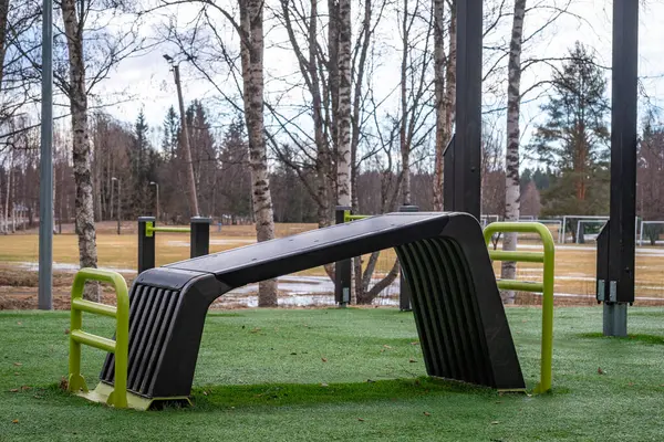 Açık hava spor salonu. Spor simülatörleri. Spor aletleri. Spor için ağırlık antrenman ekipmanlarıyla şehir dışı spor sahası. Spor ve dinlenme alanı. Sokak çalışması.