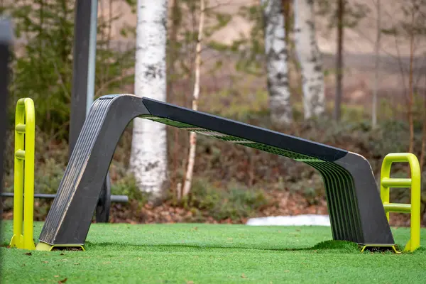 Açık hava spor salonu. Spor simülatörleri. Spor aletleri. Spor için ağırlık antrenman ekipmanlarıyla şehir dışı spor sahası. Spor ve dinlenme alanı. Sokak çalışması.