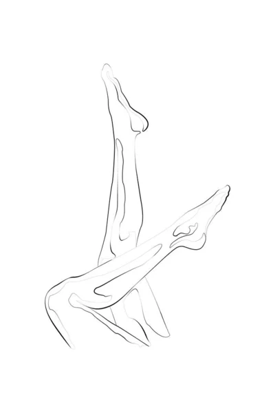 女性の足アート ラインボディアート 現代の壁アート 印刷ラインアート 足の壁アート ミニマリストライン図面 女性の足 黒と白の近代的な装飾 ミニマリストの女性の芸術 — ストックベクタ