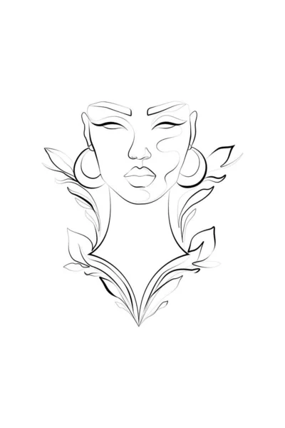 Линия Рисование Женское Лицо Печать Богемные Цветы Настенный Декор Скачать — стоковый вектор