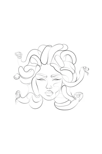 Medusa Griechische Mythologie Minimal Einzeiliges Weibliches Gesicht Moderne Kunst Für — Stockvektor