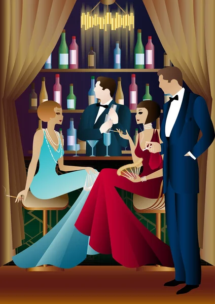 Party Bar Style Early 20Th Century Retro Party Vector Illustration — Stock Vector