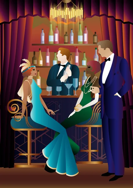 Party Bar Style Early 20Th Century Retro Party Vector Illustration — Stock Vector