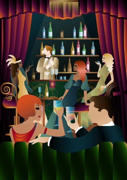 Fête Bar Dans Style Début 20Ème Siècle Illustration Vectorielle Partie — Image vectorielle