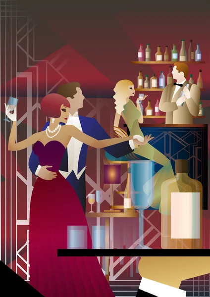 Couple Dancers Party Retro Style Vector Illustration Art Deco Style — Stock Vector