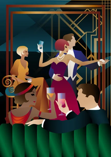 Nightclub People Dancing Drinking Alcohol Vector Illustration Dance Floor Cafe — Stock Vector