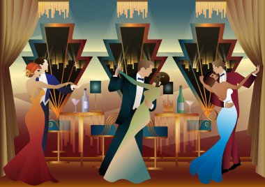 Balo salonunda dansçılar. Bir restoranda, kafede, barda, vesaire..