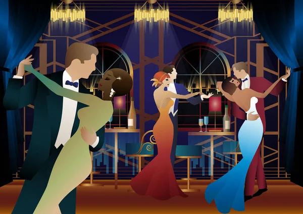 Χορευτές Στην Αίθουσα Χορού Βραδιά Εστιατόριο Καφέ Μπαρ Κλπ — Διανυσματικό Αρχείο
